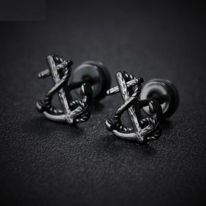 Bông Tai Nam Hình Mỏ Neo Titan Không Đen TT 1682