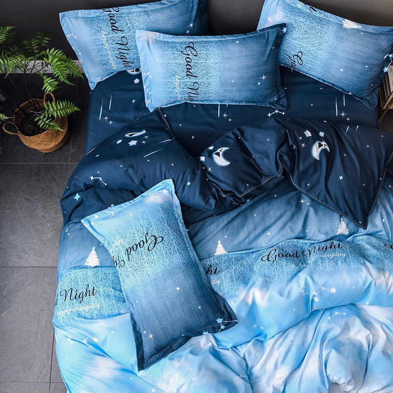 Bộ chăn ga gối Thiên văn Các chòm sao Good Night 100% Cotton Poly cao cấp - Hàng xuất khẩu
