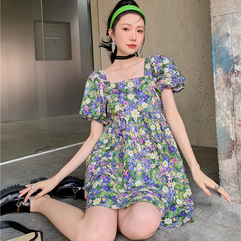 Đầm công chúa dáng rộng họa tiết hoa nhiều màu sắc thời trang mùa hè Hàn Quốc cho nữ