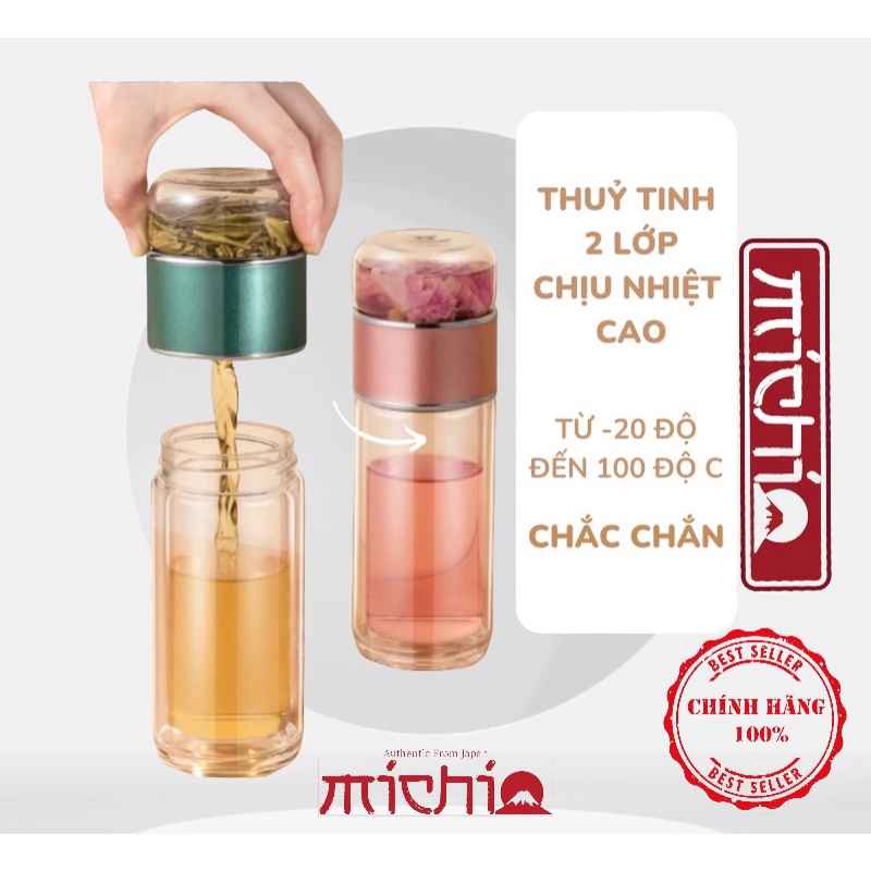 Bình pha trà thuỷ tinh cao cấp có lõi lọc chịu nhiệt cao từ -20 đến 140 độ C dung tích lớn