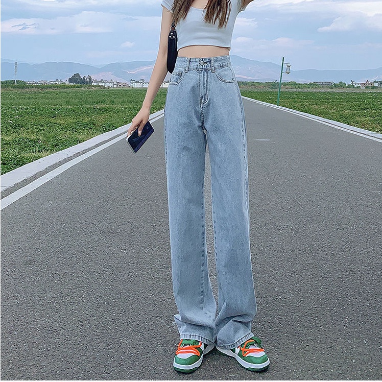 Quần Jeans Nữ Lưng Cao Ống Rộng Thời Trang Hàn Quốc