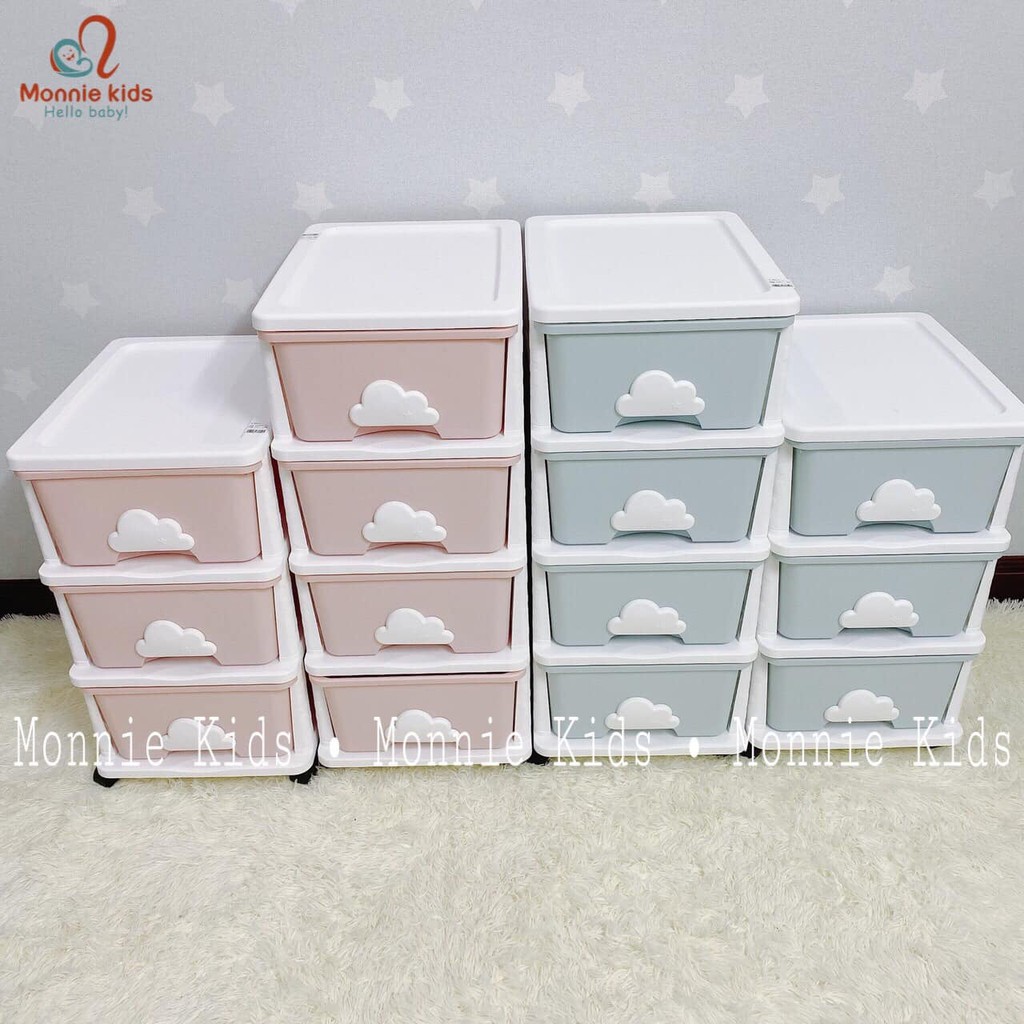 Tủ nhựa ngăn kéo MONMON mây 3 tầng 60x35x45cm, tủ đựng quần áo cho bé - Monnie Kids