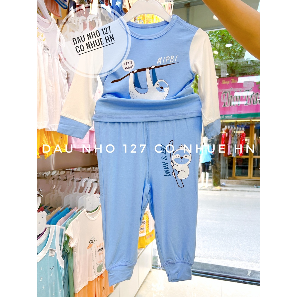 MIPBI Bộ quần áo dài tay cài vai chất vải gỗ sồi, form rộng cho bé hàng Chính hãng