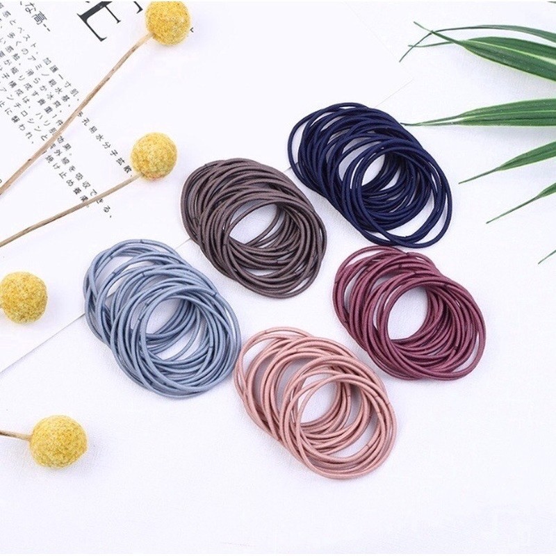 Set 100 chun buộc tóc trộn màu kèm túi zip