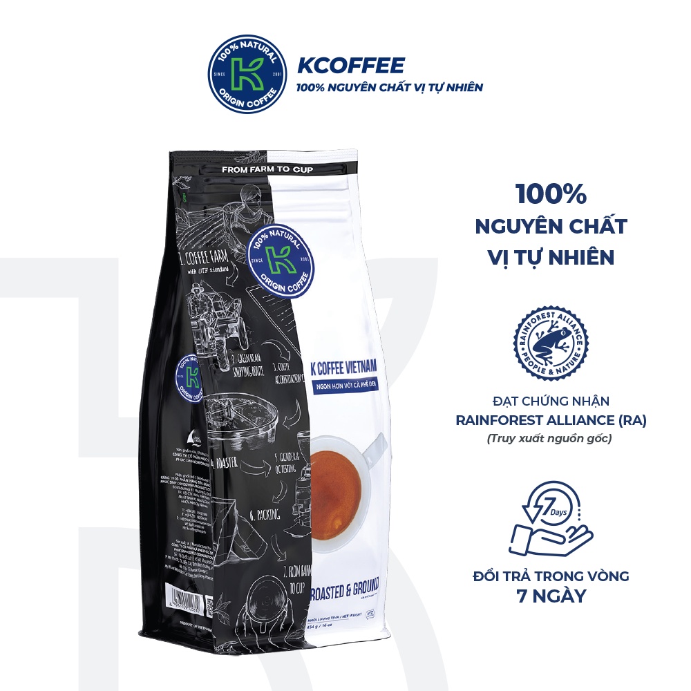 Cà phê rang xay nguyên chất xuất khẩu K Coffee Vietnam 454g thương hiệu KCOFFEE