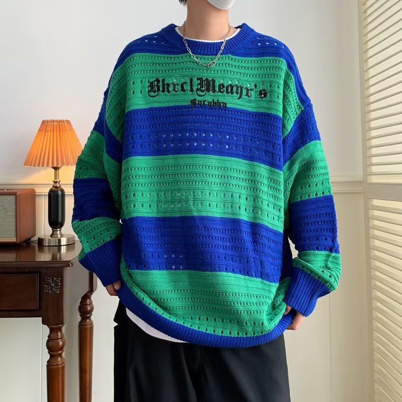 Áo Sweater Dệt Kim Dáng Rộng Kẻ Sọc Trắng Đen Kiểu Hàn Quốc Cá Tính Cho Nam Và Nữ