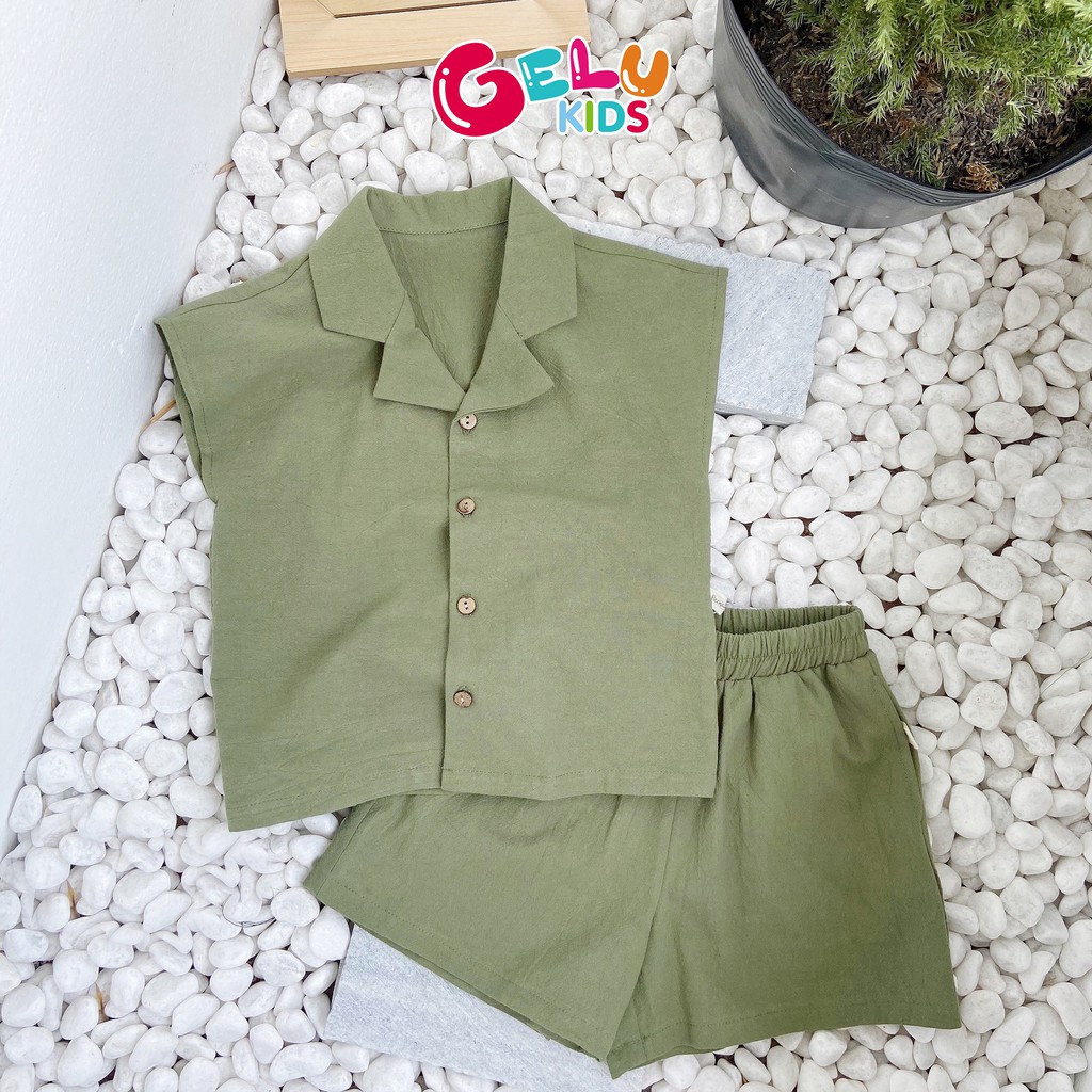 Quần áo cho bé, Set sơ mi kiểu cổ vest mix quần đùi GELU KIDS phong cách Hàn Quốc chất liệu thô mềm - SBU001 S