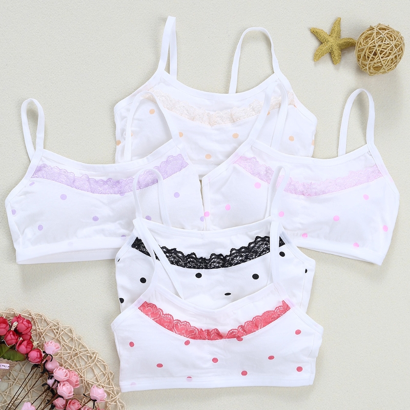 Áo Ngực Cotton Mềm Phối Ren Họa Tiết Chấm Bi Cho Bé Gái