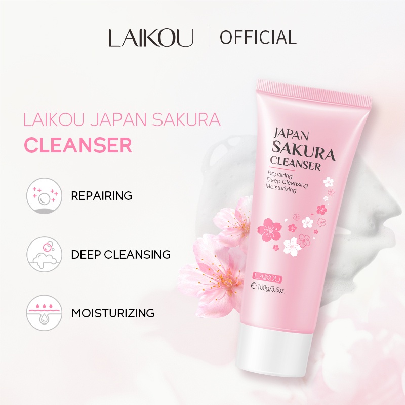 Sữa rửa mặt Laikou Japan Sakura làm sạch sâu loại bỏ mụn đầu đen bụi bẩn chăm sóc da mặt 100g
