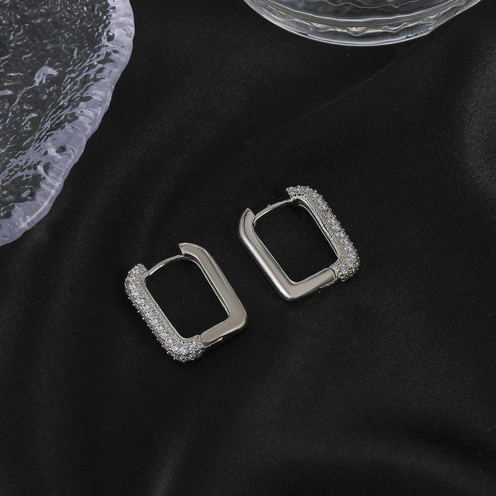 Bông Tai Đính Đá Zircon Kiểu Dáng Hình Học Sang Trọng Cho Nữ