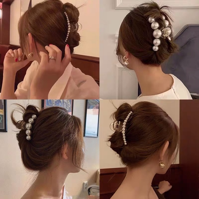 Kẹp tóc hàm cá mập đính ngọc trai thời trang Hàn Quốc cho nữ