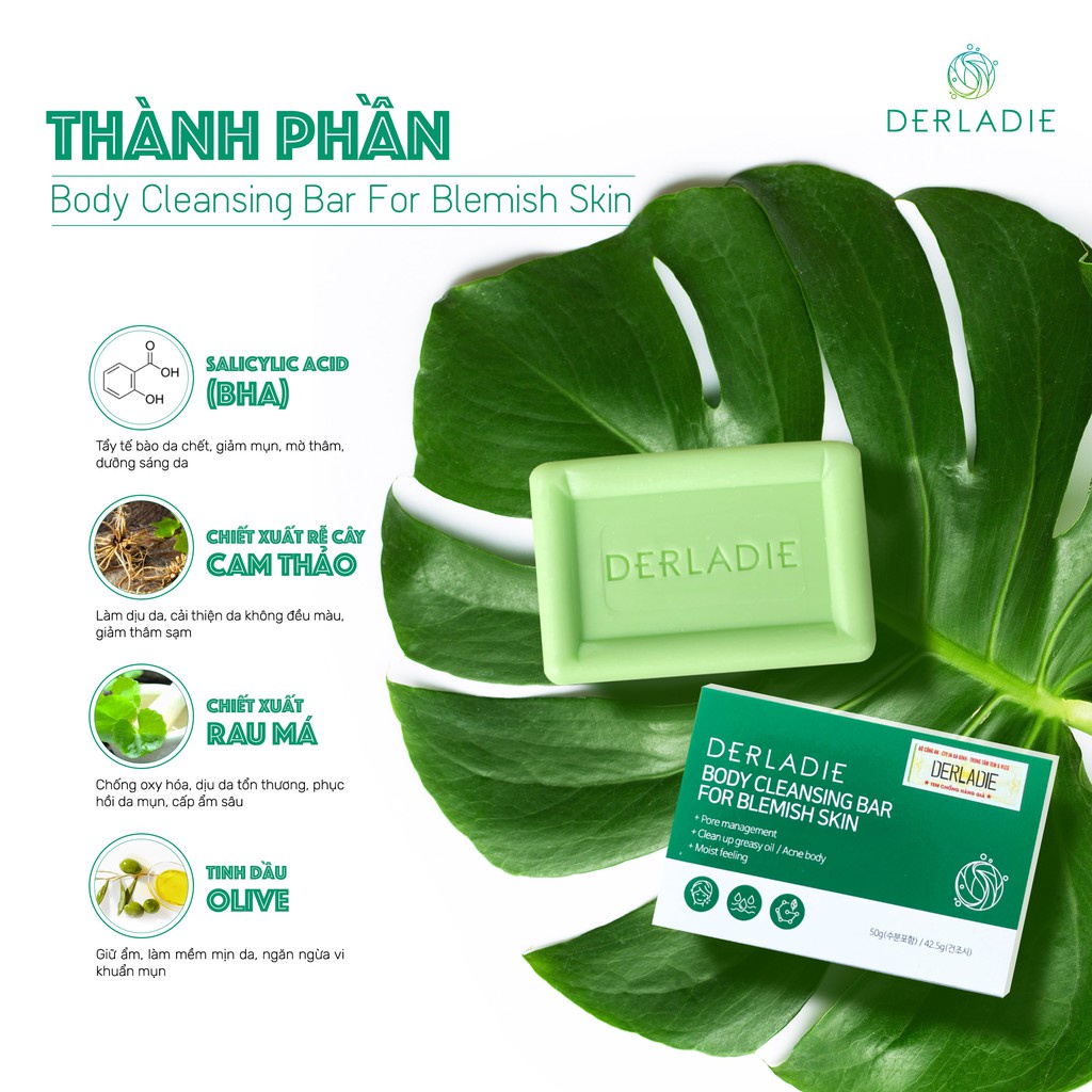 Bộ Đôi Giảm Mụn, Mờ Thâm Body Derladie Herbal Extract Body 150Ml, Xà Phòng Derladie Body Cleansing Bar 50g