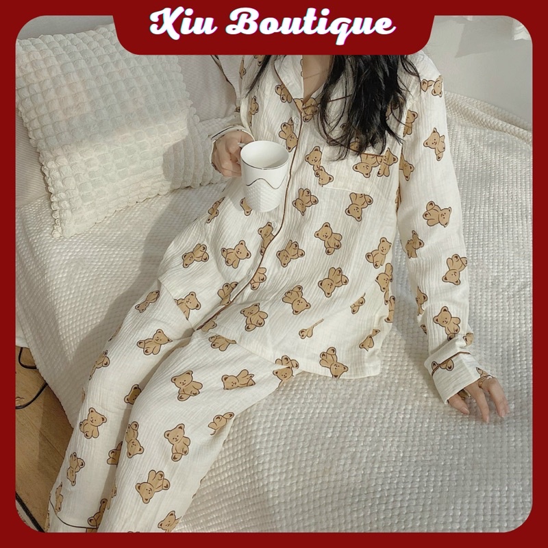 Pijama hoạt hình vải đũi xốp quảng châu cao cấp