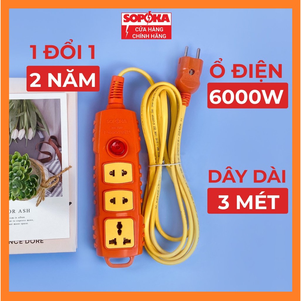 Ổ cắm điện lõi sứ chống cháy SOPOKA 6000W siêu chịu tải