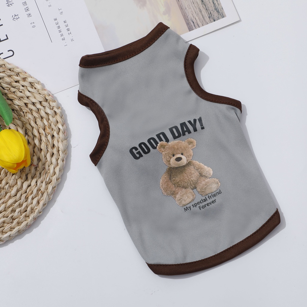 Áo thun cotton in hình gấu hoạt hình dễ thương cho thú cưng cỡ nhỏ/ vừa XS-XXL Tzu