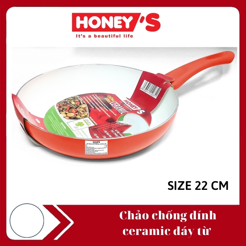 Chảo chống dính ceramic bếp từ Honey's size 22 cm - HO-AF1C223, chất chống dính an toàn sức khỏe, bền, không bong tróc