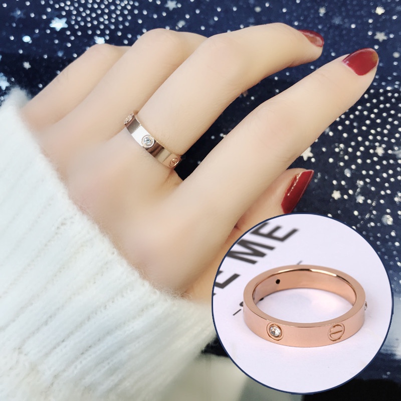 Nhẫn Thép Titan Mạ Vàng Hồng 18K Đính Kim Cương Sang Trọng | Trang Sức Thời Trang Thép Không Gỉ Hàng Bán Sỉ