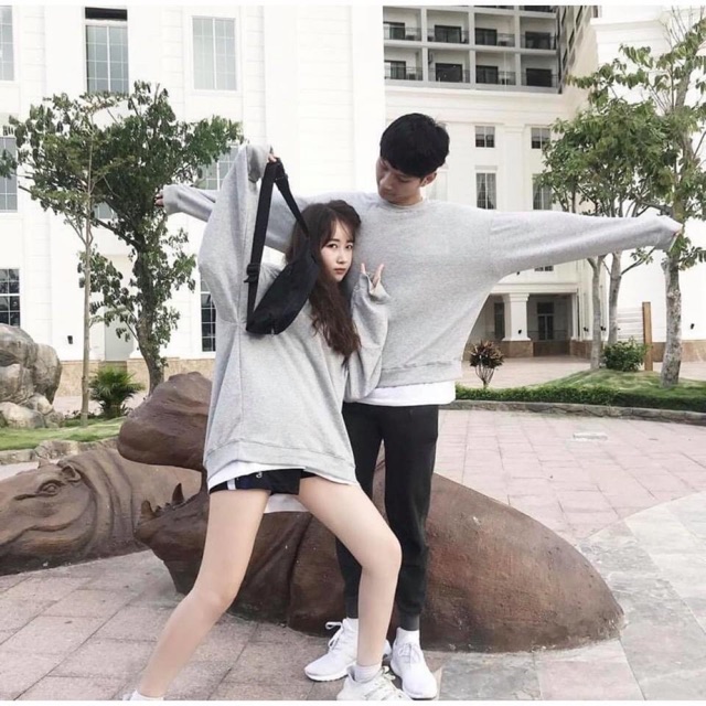 Áo Sweater Basic Tay Dài Xám Nhạt Ảnh Thật