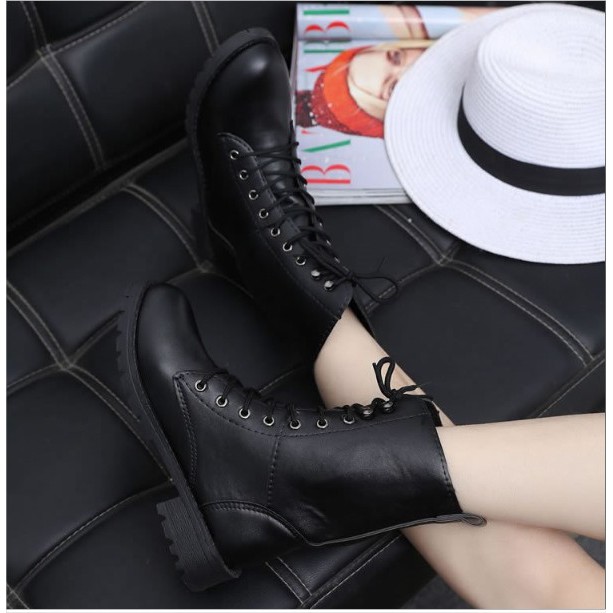 Giày boot da mềm cổ lửng,đế gót vuông đế cao 3cm B140 | BigBuy360 - bigbuy360.vn