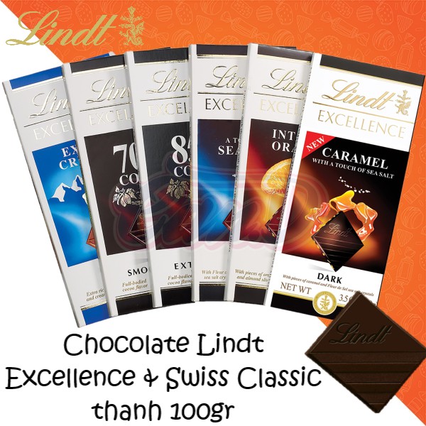 (20 vị) Chocolate Lindt Excellence & Swiss Classic thanh 100gr