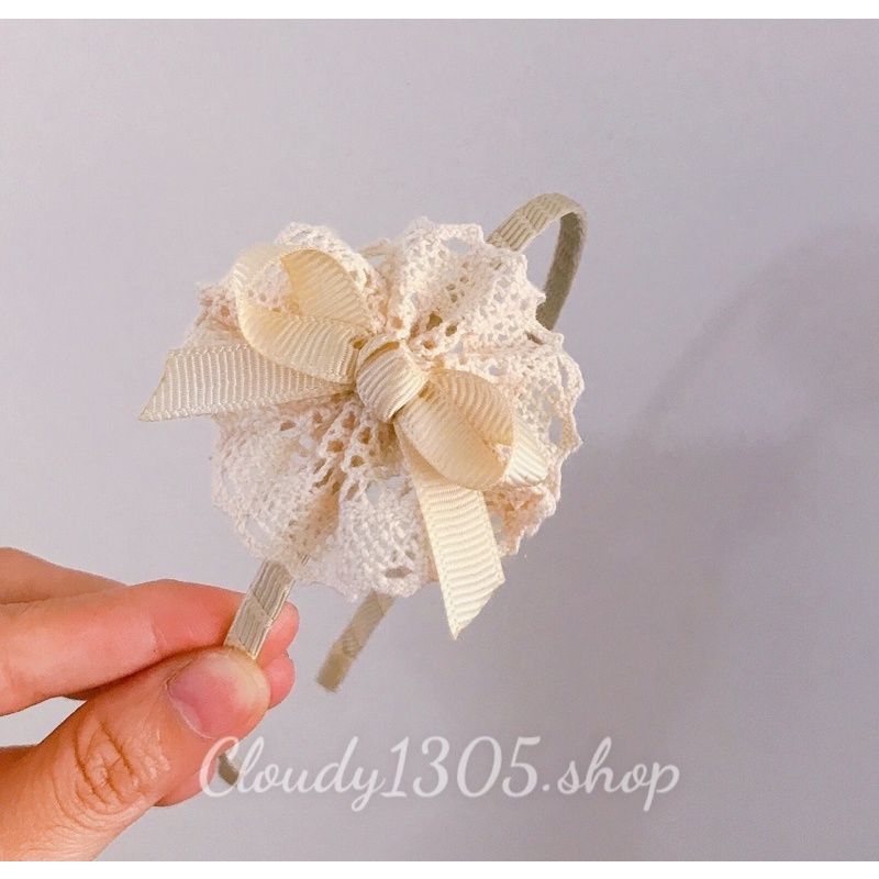 Cài tóc/Bờm tóc hoa ren đính nơ ruy băng điệu đà