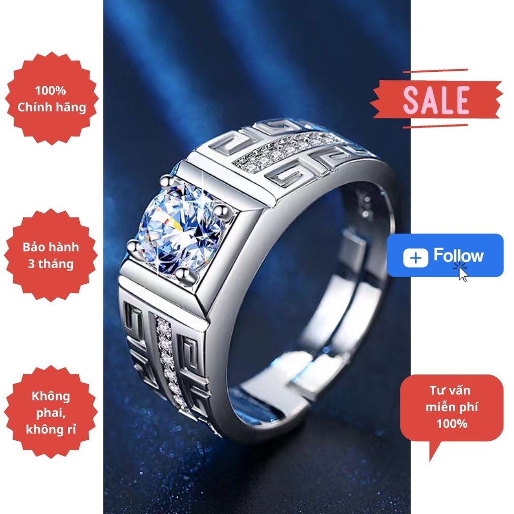 Nhẫn cưới, Nhẫn kim cương Moissanite mạ đồng bạch kim vầng hào quang, nhẫn nam, nhẫn nữ. Mã N01
