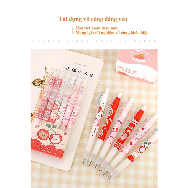 Bút bi bấm cute họa tiết hoạt hình sinh động hai loại set 3 và set 6 bút bi
