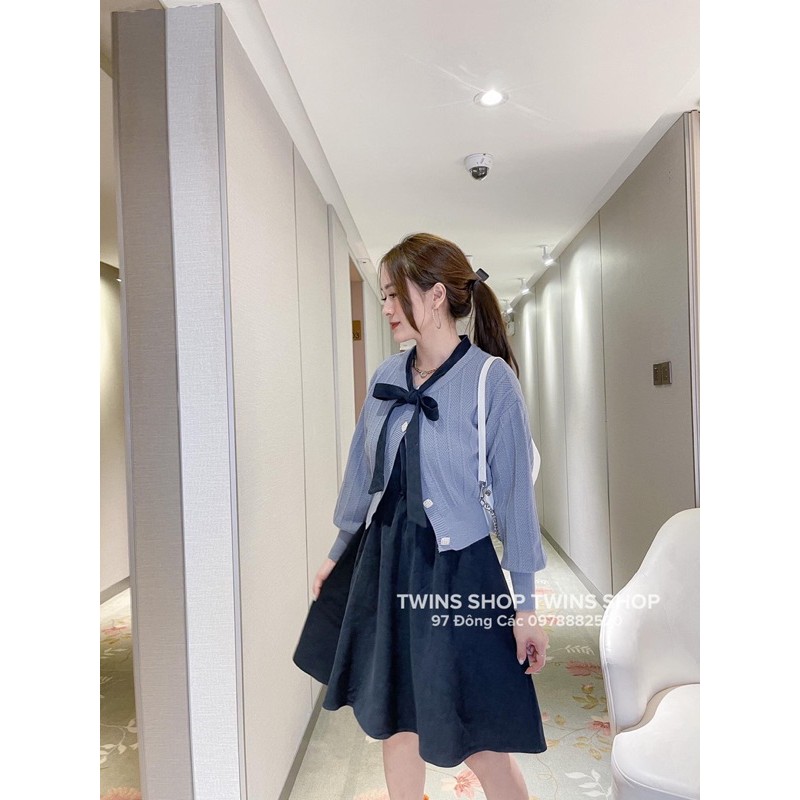 váy sát nách nơ xanh Jieqi 5736