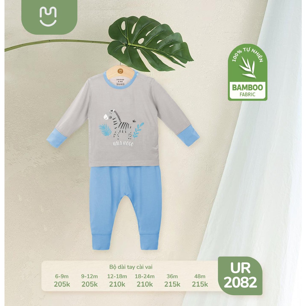 Bộ Uala Rogo dài tay Bamboo cao cấp mềm mịn thoáng mát thấm hút tốt in động vật mới cho bé trai bé gái 2082