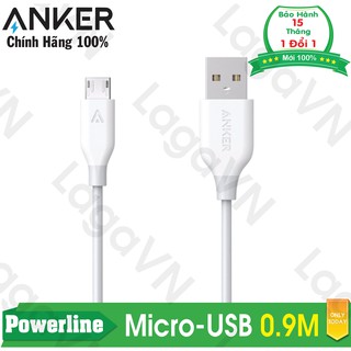 [Freeship toàn quốc từ 50k] Cáp sạc siêu bền ANKER Powerline Micro-USB 0.9m cho Android (Trắng)