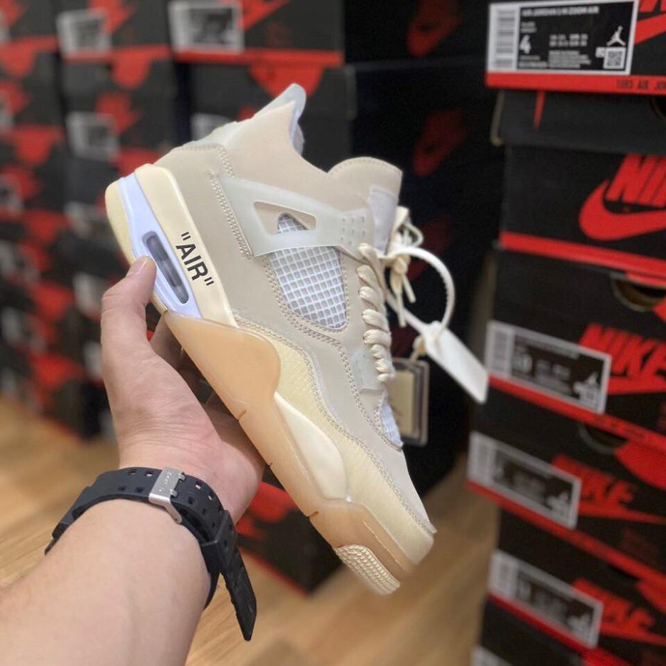 Giày Jordan 4 Off White, Giày sneaker JD4 vàng kem hàng cao cấp Full Box