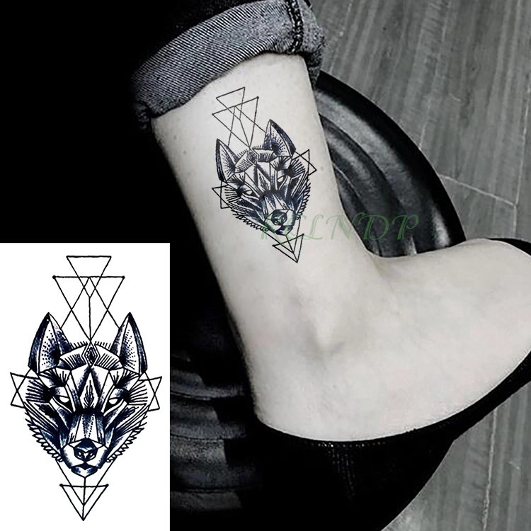 2 pcs Waterproof Temporary Tattoo Stickers Wolf Dog head fake Tatto Geometric animal Flash Tatoo Hand Back Foot