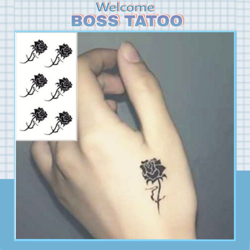 Hình xăm hoa hồng đen. Xăm dán tatoo mini tạm thời, size <10x6cm