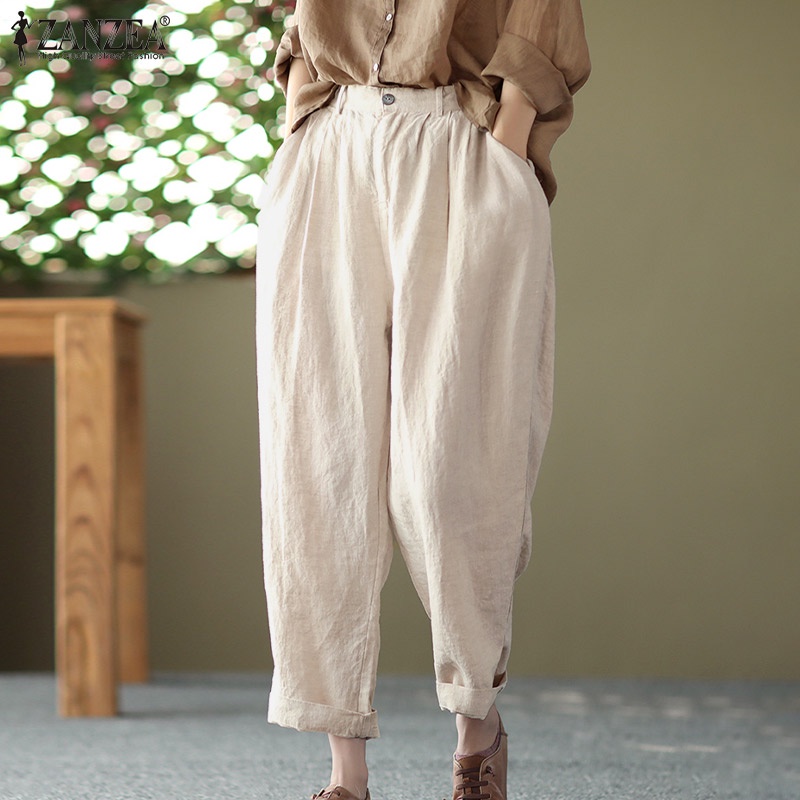 Quần dài ZANZEA ống rộng màu trơn thời trang cho nữ