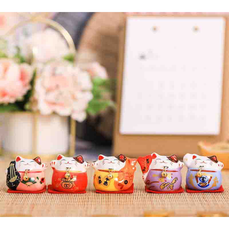 (Hàng Sẳn TP.HCM) Gốm Sứ trang tri xe hơi,phòng khách, Búp bê may mắn Nhật Bản Daruma, Mèo thần tài Maneki Neko.