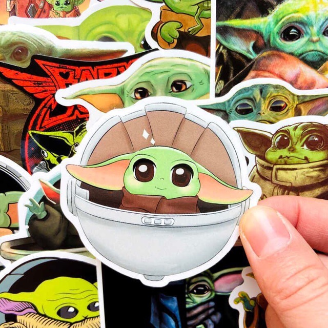 Sticker baby yoda set 30-50 cái ép lụa/ hình dán baby yoda