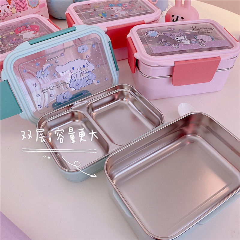 Sanrio Sanrio Sanrio Sanrio 🌺 Hộp Đựng Cơm Trưa Hai Tầng Cách Nhiệt Bằng Thép Không Gỉ Dễ Sử Dụng
