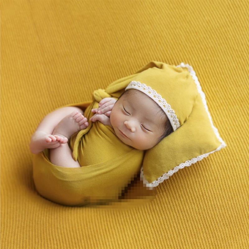Bộ Phụ Kiện Chụp Ảnh Gồm Chăn + Gối + Băng Cài Đầu 4 Món Cho Bé Sơ Sinh