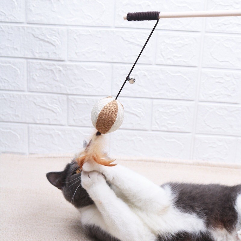 Đồ chơi cho mèo - Cây câu mèo cán gỗ đầu chuột