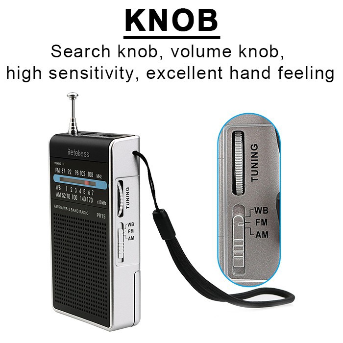 Đầu Máy Radio Retekess PR15 FM AM NOAA Kiểu Dáng Mini Cầm Tay Có Cảnh Báo Thời Tiết