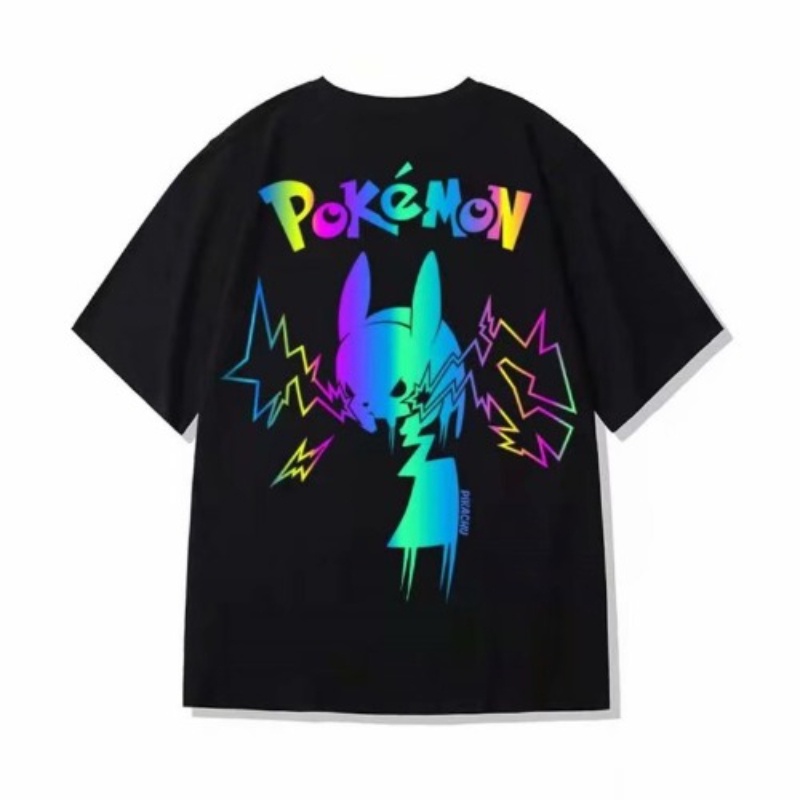 Áo Thun Tay Ngắn Cổ Tròn In Hình Pikachu Phản Quang Nhiều Màu Thời Trang Phong Cách Mỹ Cho Nam Size M-5XL