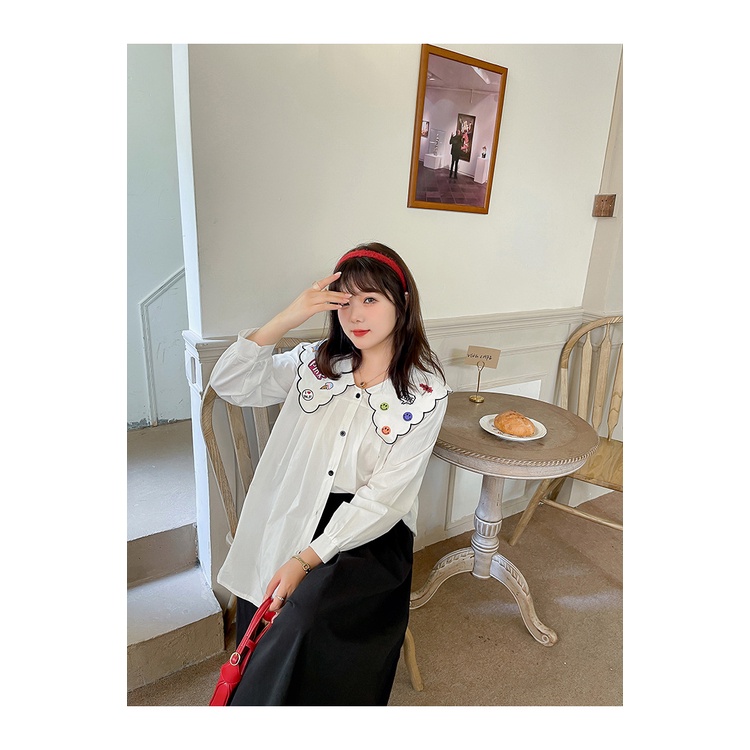Áo Sơ Mi Trắng Cổ Bẻ Icon Cute 🦋 Áo Somi Nữ Ulzzang Dài Tay 🦋