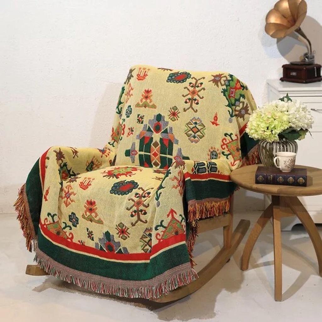 Thảm Thổ Cẩm Trải Sàn, Khăn Phủ Sofa Họa Tiết Noel Hàng Nhập Khẩu, Cao Cấp