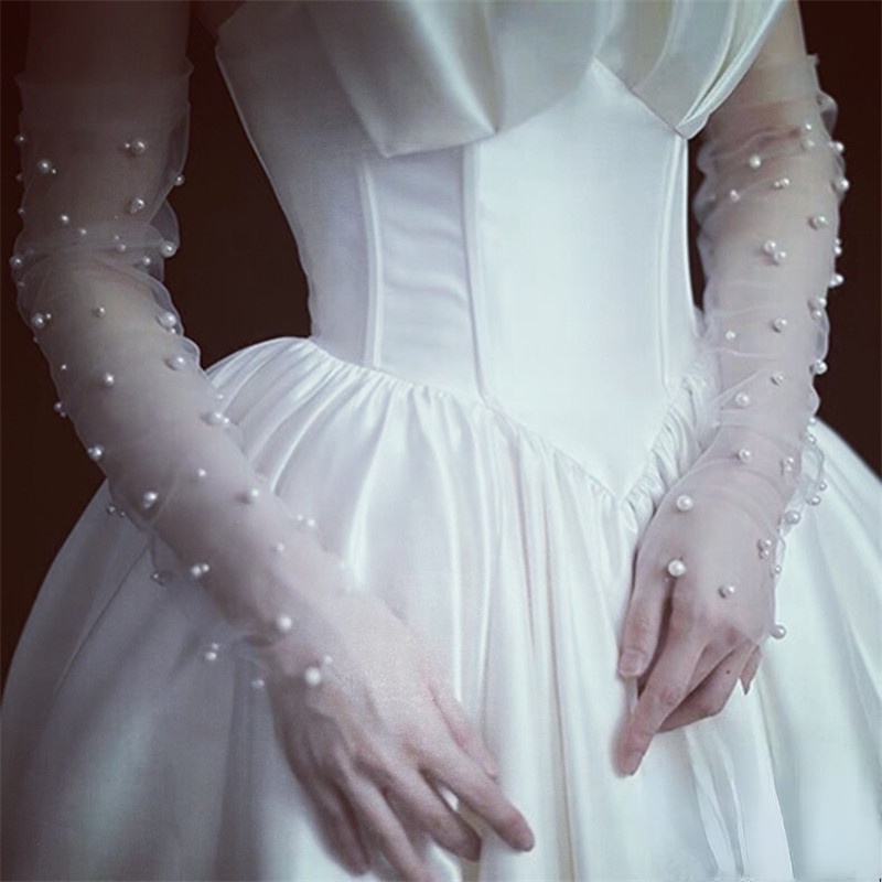 Găng Tay Ren Lưới Mỏng Dáng Dài Thời Trang Đơn Giản Cho Cô Dâu