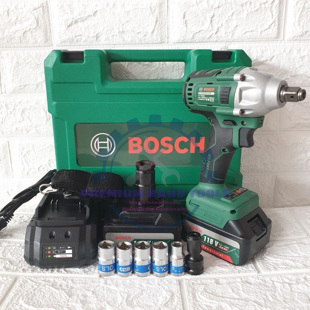 Máy siết bulong Bosch 118V 2 pin đầu 2 trong 1 100% dây đồng không chổi than  tặng Kèm đầu chuyển vít