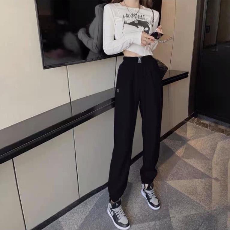 Quần Boom Tăm Icon Mặt Cười  Jogger Bo Tăm Ống Rộng Chun Gấu Hình Thêu Ulzzang Hot