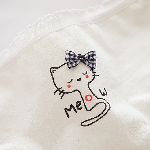 Quần Lót Nữ Cotton Phối Viền Ren Họa Tiết Mèo Đen Đáng Yêu