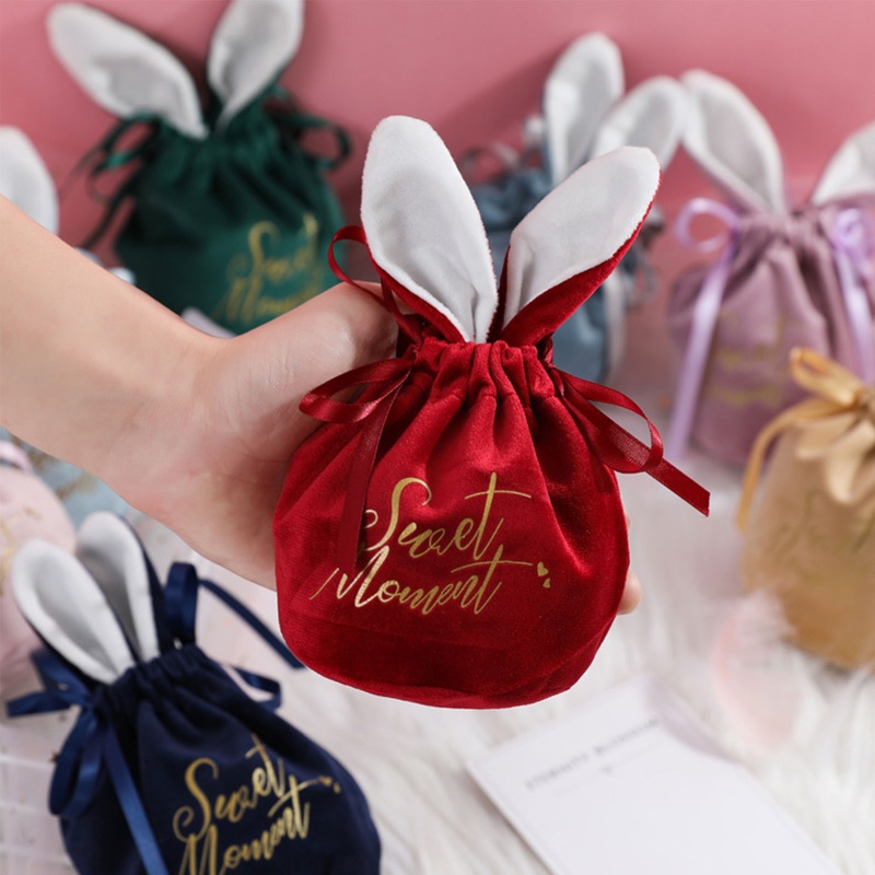 Túi Đựng Kẹo Bằng Vải Nhung Hình Tai Thỏ Dễ Thương