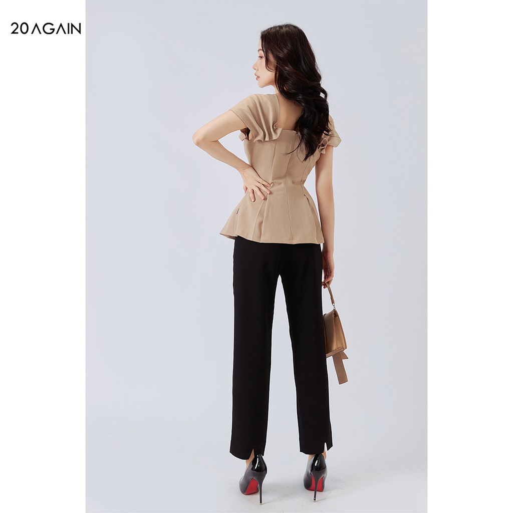 Áo peplum 20AGAIN, sơ mi thiết kế công sở thanh lịch tay nhún đính cúc ASA0852 | BigBuy360 - bigbuy360.vn
