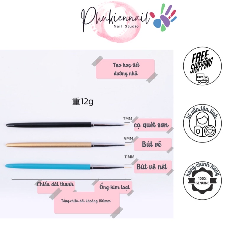 Sét 3 bút vẽ nét đa năng làm nail
